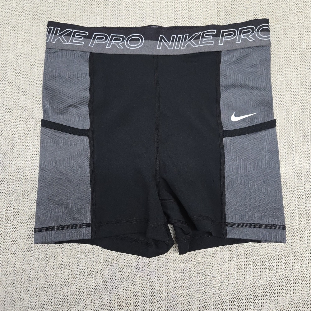 Nike Pro Training Shorts Womens Small Black Gray Dri-FIT Compression 3 In Gym